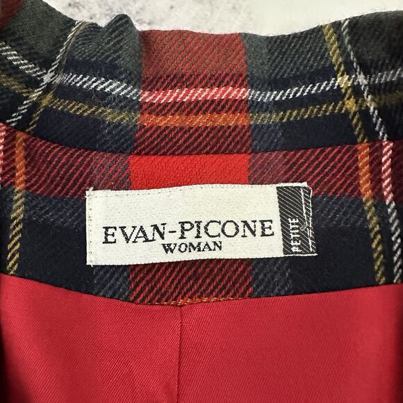 Evan Picone Womens Vintage 90s Oversize Blazer Plus Size 20W P Red Plaid Wool - Picture 6 of 13